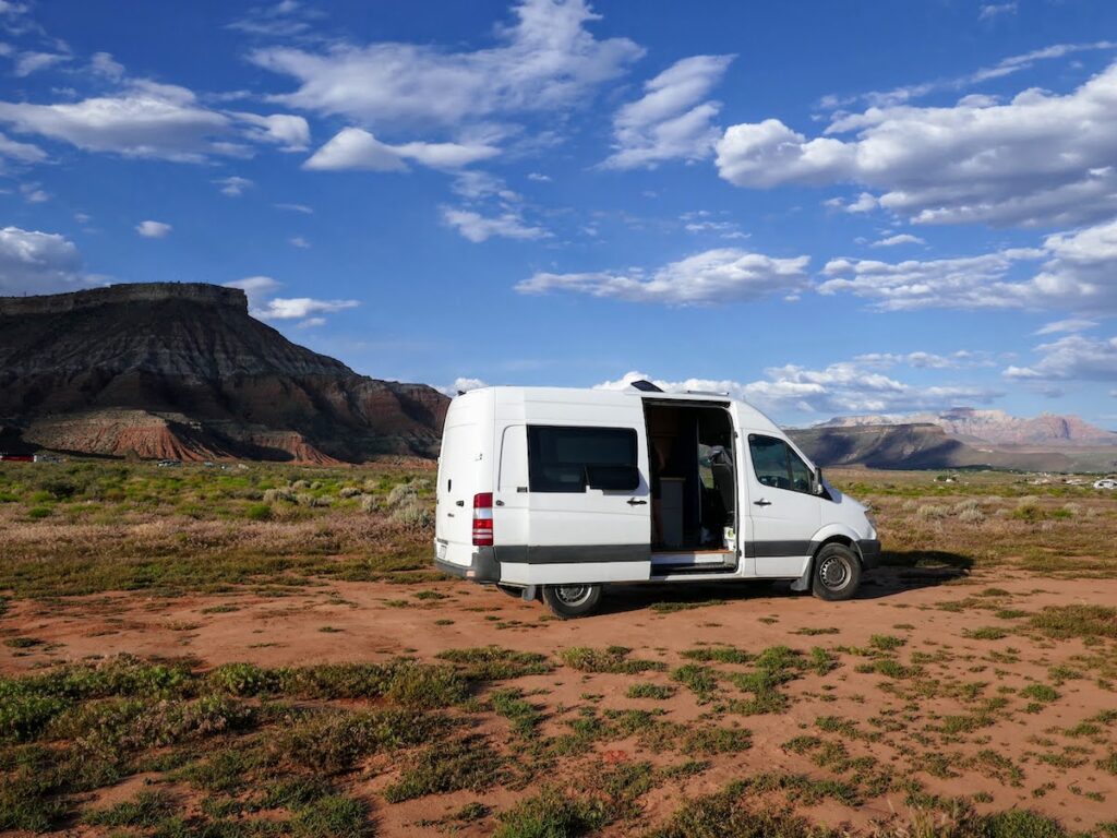 van life rig in desert