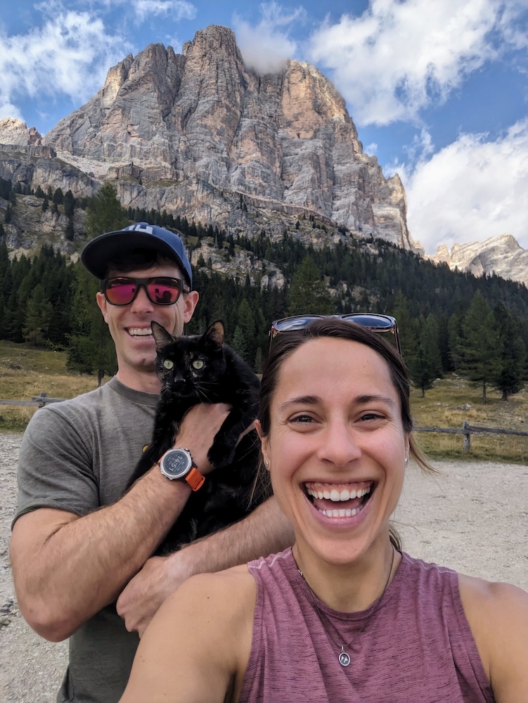 Rose, me, and Goldie in the Dolomites